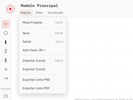 O menu Arquivo aberto